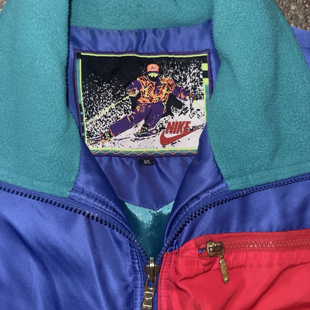 Vintage Nike Jacket Mens Medium Blue Red Ski Snow Windbreaker 90s YKK 95 - Picture 3 of 16